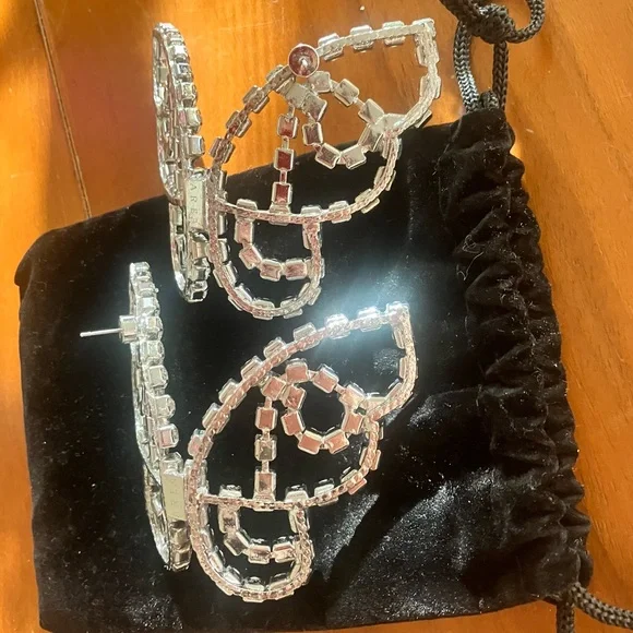 AREA Crystal Butterfly Earrings, Silver, 3”x2.75” - Picture 10 of 10